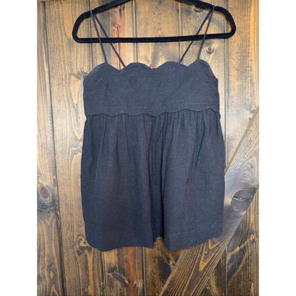 Free People Black Scalloped Edge Tie Back Tank Top - Picture 1 of 7